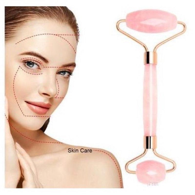Kit Pedra Rolo de Jade Massageador Facial Anti Rugas