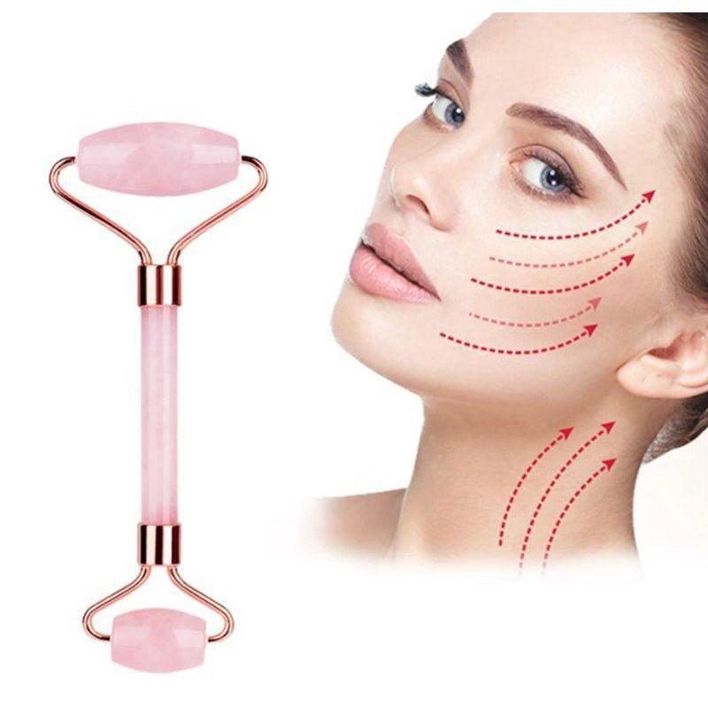 Kit Pedra Rolo de Jade Massageador Facial Anti Rugas